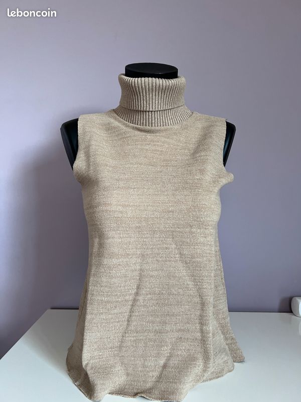 Pull col roulé sans manches Zara femme taille S beige en parfait