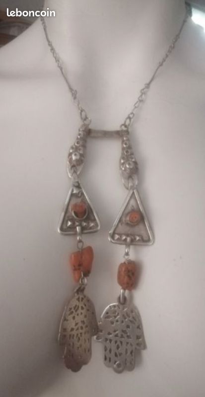 Ancien collier ethnique argent titre élevé très rare berbère Algérie chaoui 1950 (image 1)