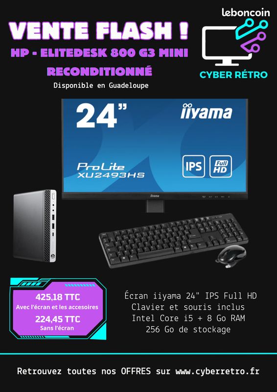 HP - ELITEDESK 800 G3 MINI reconditionné avec écran ILYAMA 24" et accessoires (image 1)