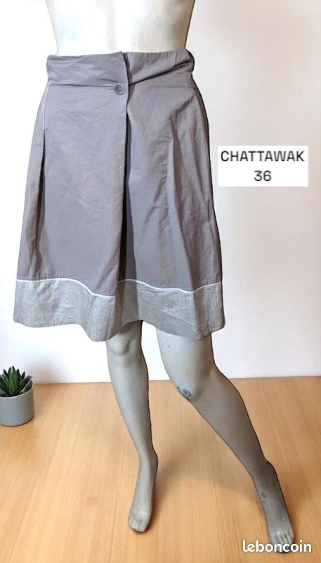 Jupe Boule CHATTAWAK Taille 36 - Gris Et Beige, Doublée Coton - Occasion Très Bon état
