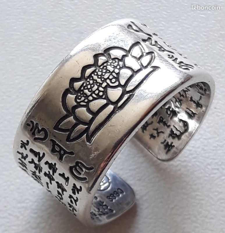 Bague Lotus et Mantra Bouddhiste Argent 990 (image 1)