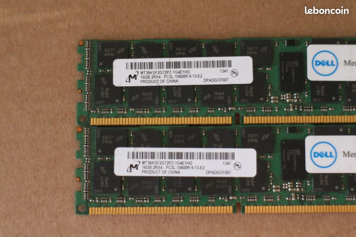 Barrette RAM Serveur Micron 16Go (1x16Go) DDR3L PC3L-10600R ECC - Occasion