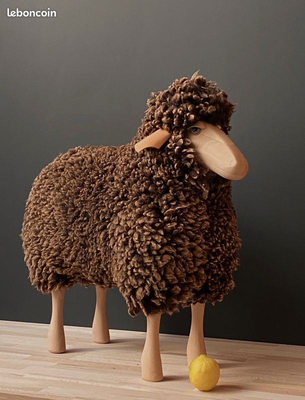 MOUTON H60 CM _ Bois massif peint & Peau de mouton (image 5)