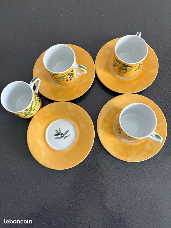 5 Tasses à Expresso Guy Degrenne – Bleu, Blanc, Jaune – De Dietrich – Occasion