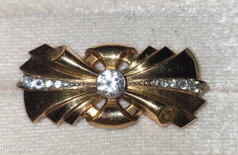 Broche Plaque Ancienne en Or Gris et Diamants