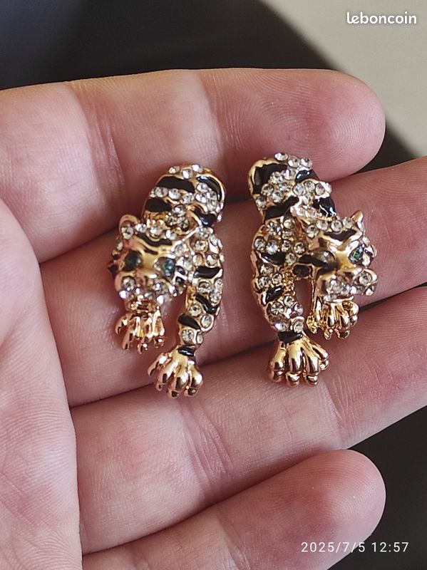 Boucles D'oreilles Oeil De Tigre #47 - Modèle Boucle - Pierre Naturelle - Occasion