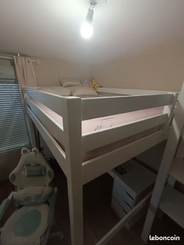 Lit mezzanine 140*200 blanc ABC meubles (image 5)