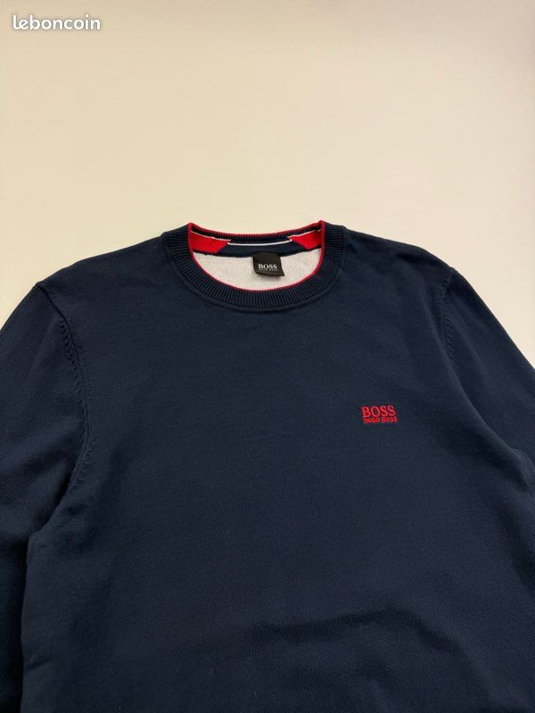 BOSS - Pull Regular en coton mélangé avec logo imprimé - Bleu foncé