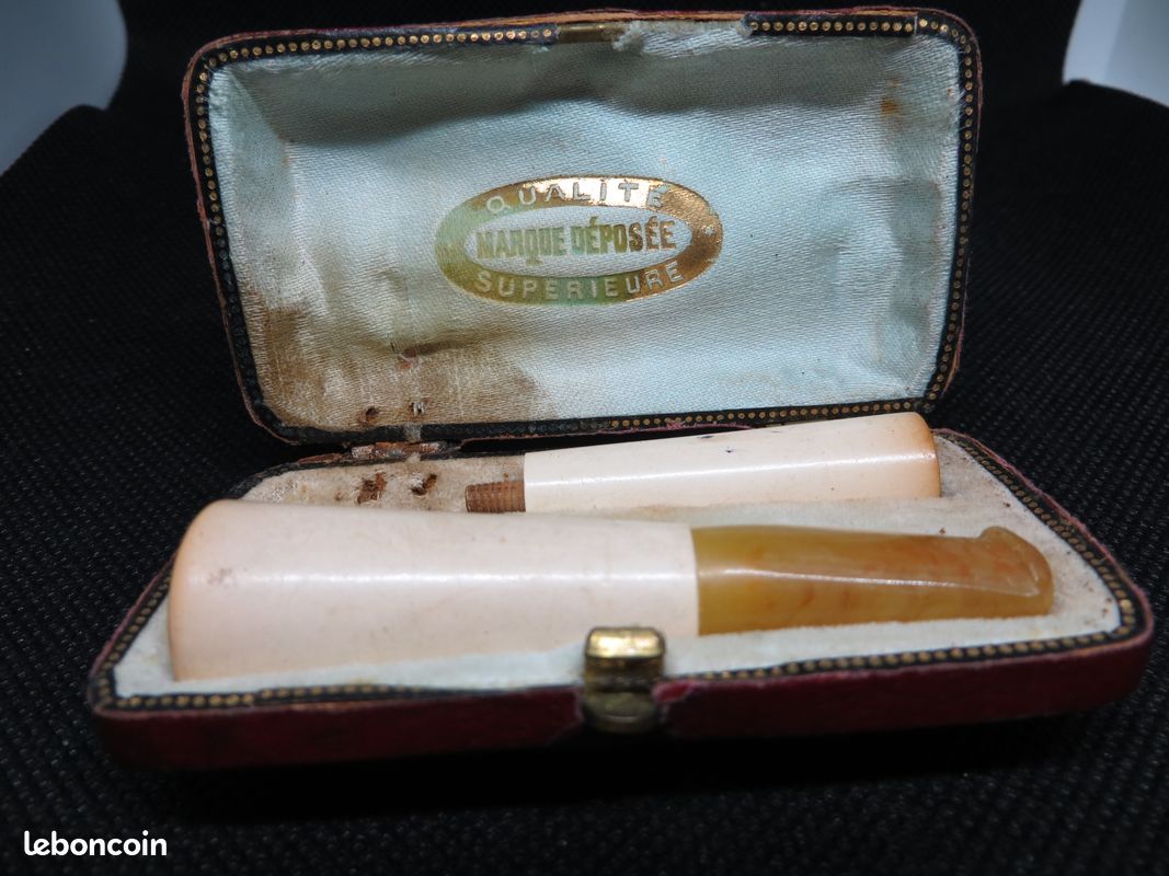 Porte fume cigarette ambre ancien vintage 1950 cuir (image 2)