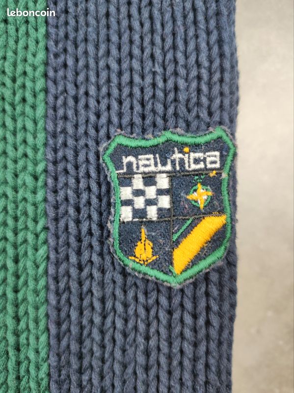 Pull Homme Nautica Bleu Marine Vert, Taille L - Col Rond, 100% Coton, Occasion Très Bon état