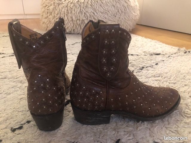 Bottines en cuir marron brodé - marque Mexicana (image 3)