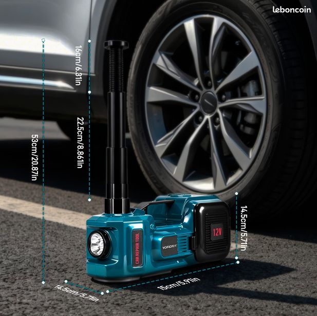 Cric hydraulique électrique 5 tonnes avec pompe gonflable et lumière LED, 12V, plage de levage 14,5-53 cm - Neuf – Livraison en 6 jours ⭐ ⭐ ⭐ (image 1)