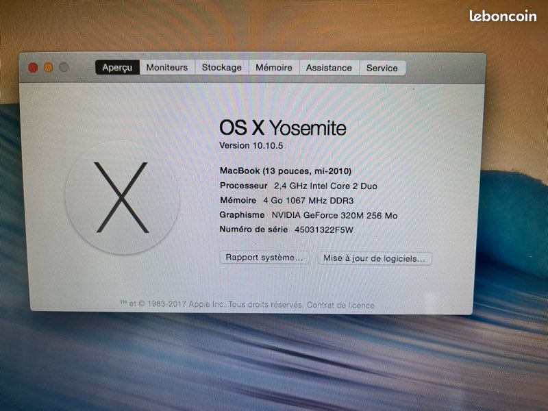 APPLE Macbook 13 pouces mi-2010 (MacBook7,1) A1342 (image 6)