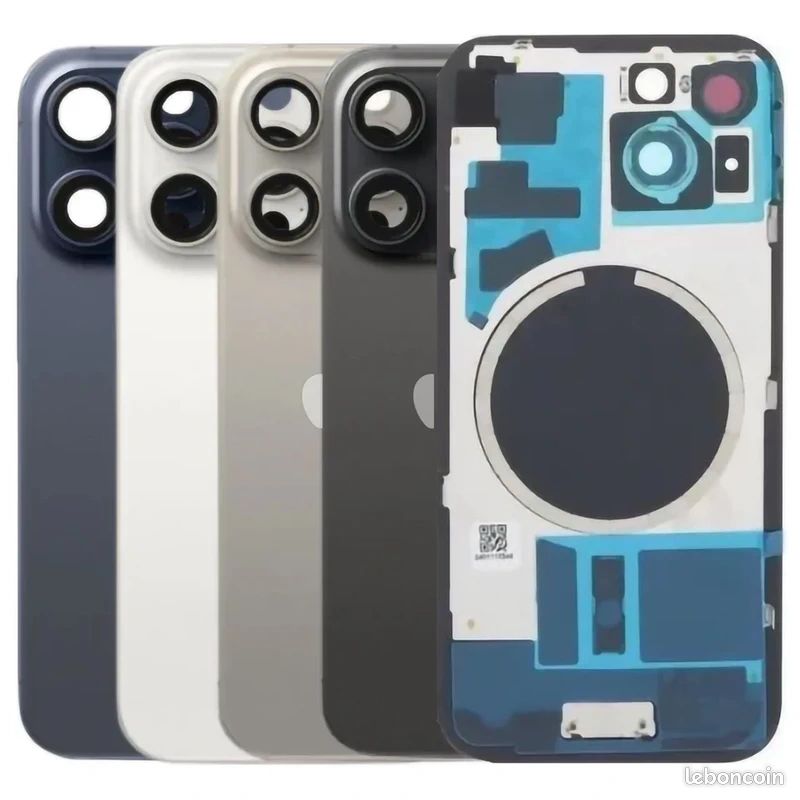 Vitres arrières iPhone 14 15 16 neuves logo toutes couleurs avec MagSafe et lentilles photos (image 1)