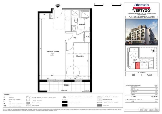 Appartement 2 pièces 43 m² — 2