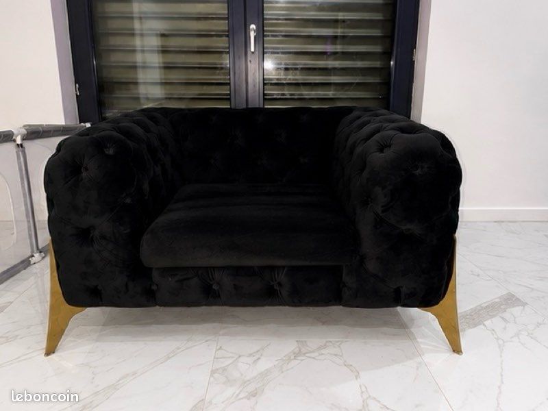 Canapé capitonnée noir design élégant fauteuil sofa salon (image 2)