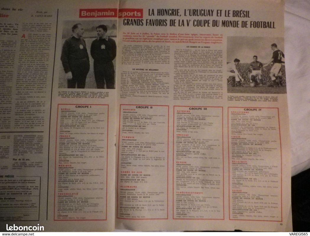BENJAMIN - HEBDOMADAIRE ILLUSTRÉ n° 80 - 13/06/1954 - 52000 Km EN 2cv , LEO VALENTIN HOMME-OISEAU (image 3)