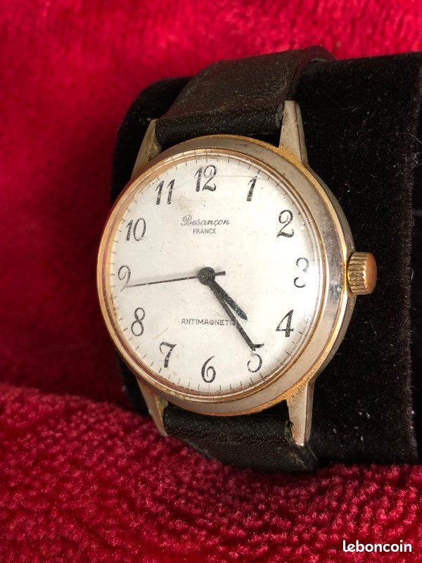 Montre Besançon France Mécanique - Années 70 - Parfait état - Cadran Blanc, Boîtier Doré