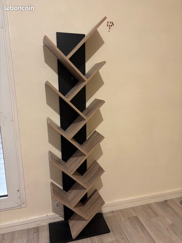 Étagère bibliothèque arbre TEA - 10 niveaux (Noir/Bois) (image 1)