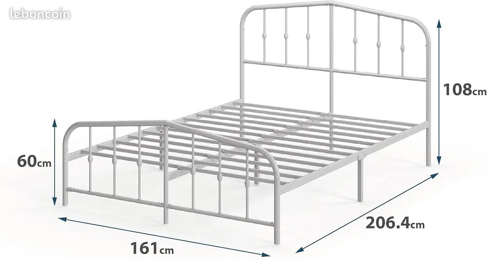 Lit adulte 160x200 en tissu gris clair avec sommier à lattes - Dina