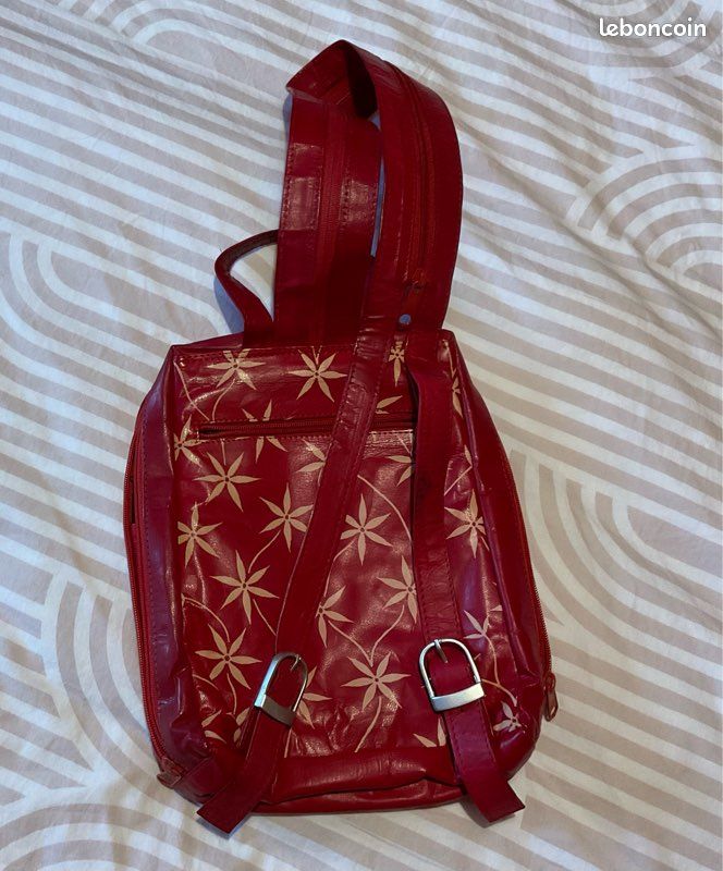 Petit Sac à dos cuir rouge et beige (image 8)