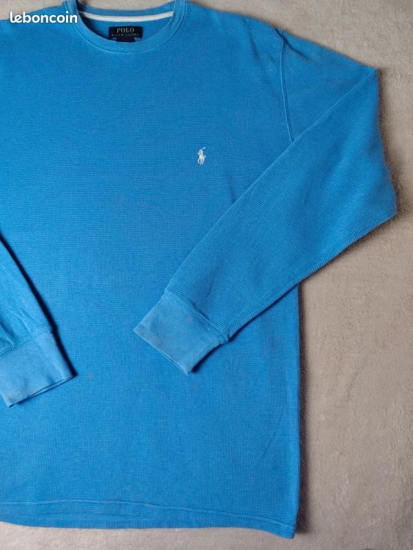 Pull col rond nid d'abeille Ralph Lauren / taille L / couleur bleu / (image 3)