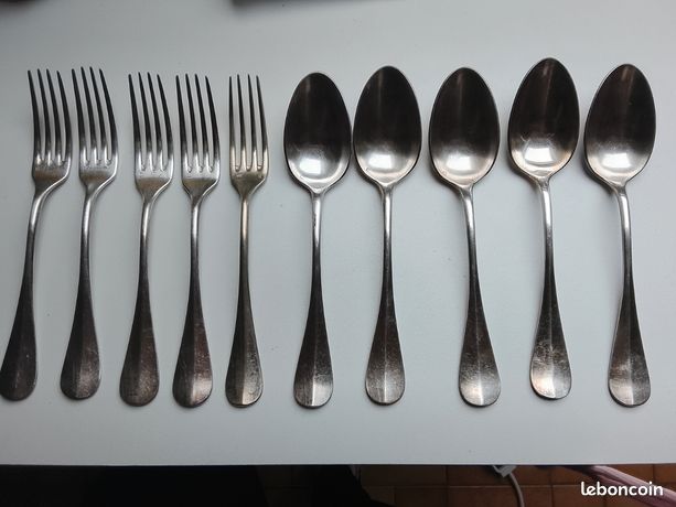 Lot De 5 Cuillères Et 5 Fourchettes Geislingen - Argent Plaqué, Décor Rocaille (1920-1949)