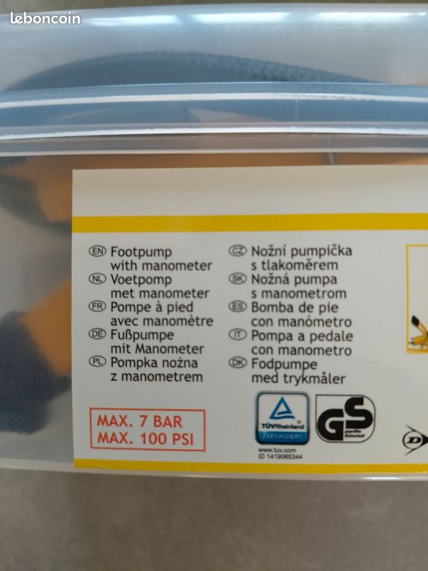 Pompe à Pied Dunlop Avec Manomètre – Max 7 Bar / 100 PSI, Inclut Valves Et Boîte De Rangement