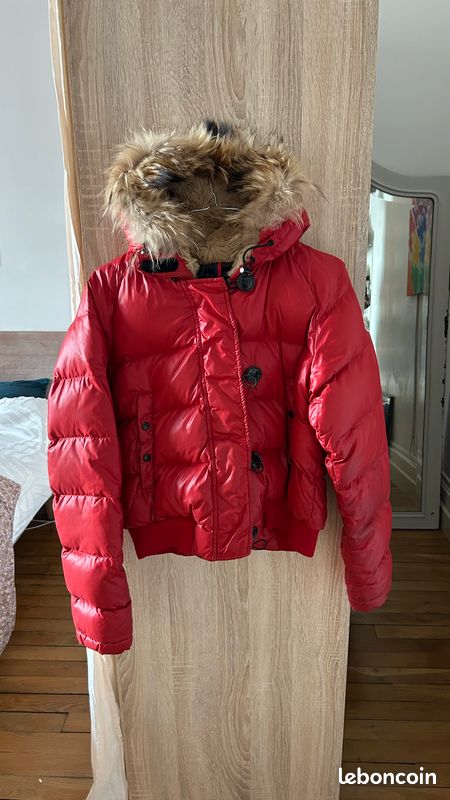 Moncler Puffer Coat Moncler Shiny Jacket With Fur Moncler Red