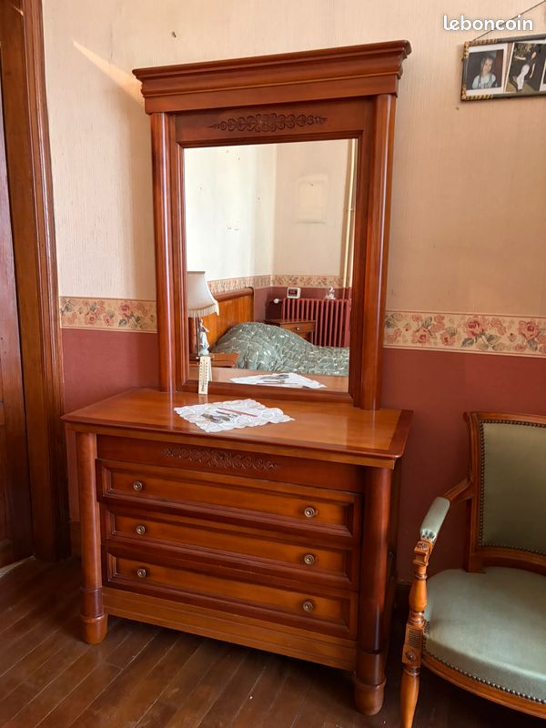 Chambre complète style Louis-Philippe en merisier – Lit, armoire, commode et chevets (image 2)