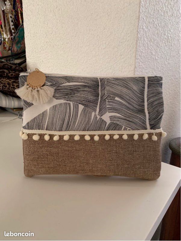 Pochette tissu et toile de jute pailletée (image 1)