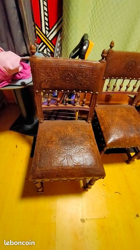 6 chaises anciennes en cuir (image 5)