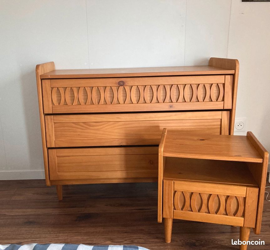 Ensemble commode 3 tiroirs, table de chevet Malaya (image 1)