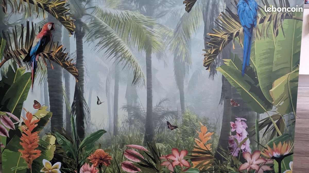 Tableau Impression Sur Toile 120x80 Cm ARTTOR - Motif Ara, Perroquets Et Palmiers, Décoration Murale