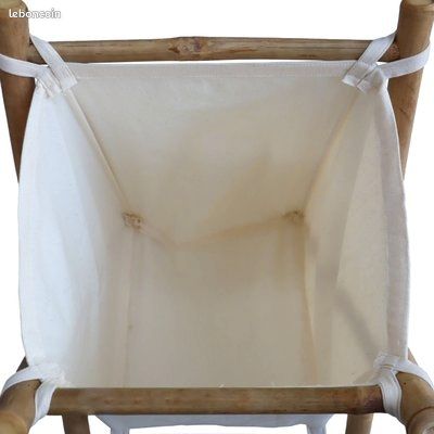 NEUF (emballé), Panier pliable en bambou et lin, multi-usages: pour salle de bain ou coffre à jouets chambre, H.60 x L.39.5 x l.38cm, capacité 100L (image 5)