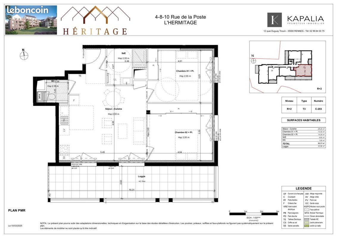 Appartement 3 pièces 61 m² · à L'Hermitage · 61 m² · 830 €/mois