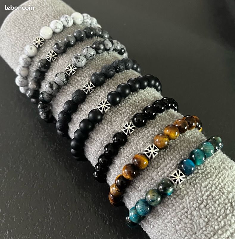 Bracelet Cross Onyx pierre naturelle homme femme – pierre de lave