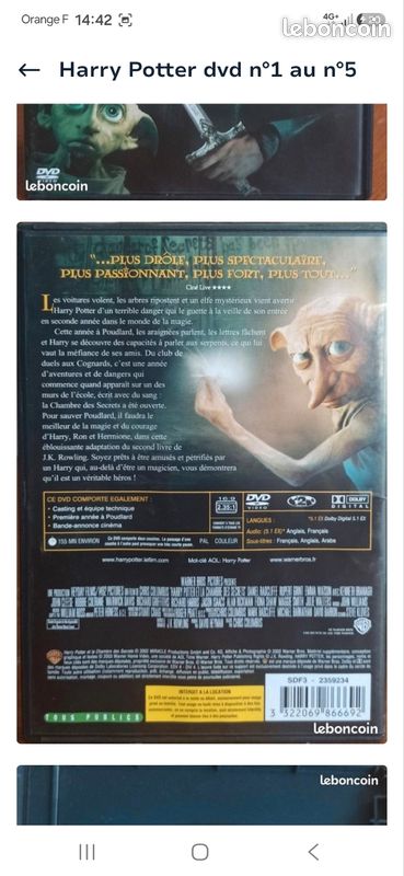 Lot Intégrale Harry Potter DVD — Films 1 à 5 (Très bon état) (image 6)