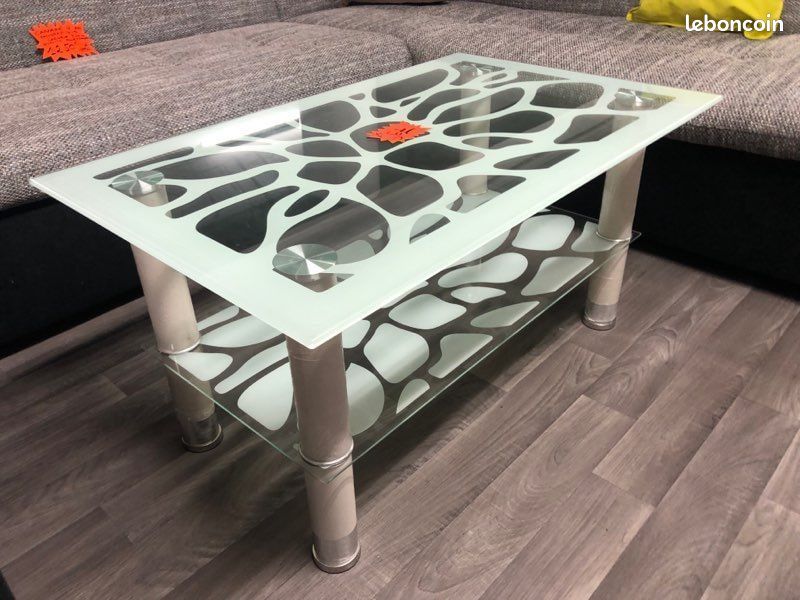 Table Basse Noir/Blanc en verre (image 1)