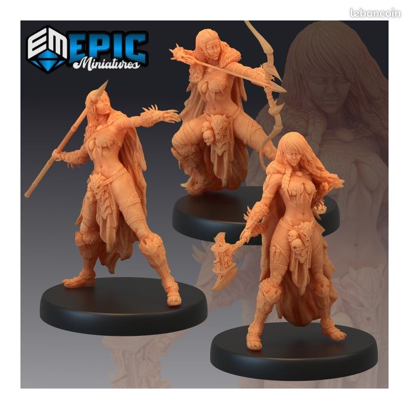 Figurines JdR à peindre - Set de Jeu de rôles : 3 Humaines Guerrières Barbares (image 5)