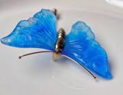 Broche Papillon Daum En Pâte De Verre - Thème Ginkgo Biloba - Bleu/vert - Occasion Très Bon état