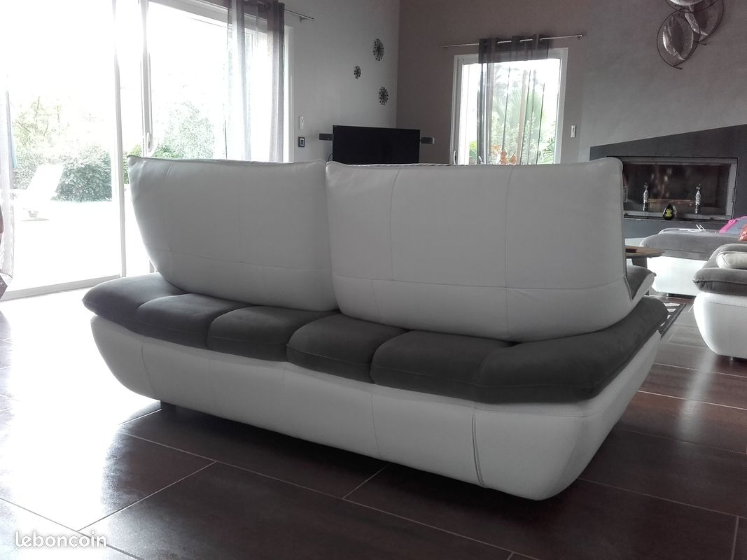 Canapé Château d’Ax 2 places tissu/cuir convertible (image 2)