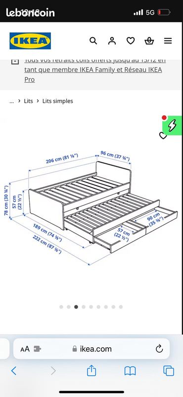 Vend lit + tiroirs 90 cm (image 2)