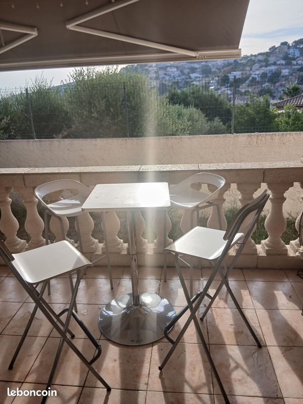 Ensemble table haute de bar reglable avec 4 chaise tabouret (image 1)
