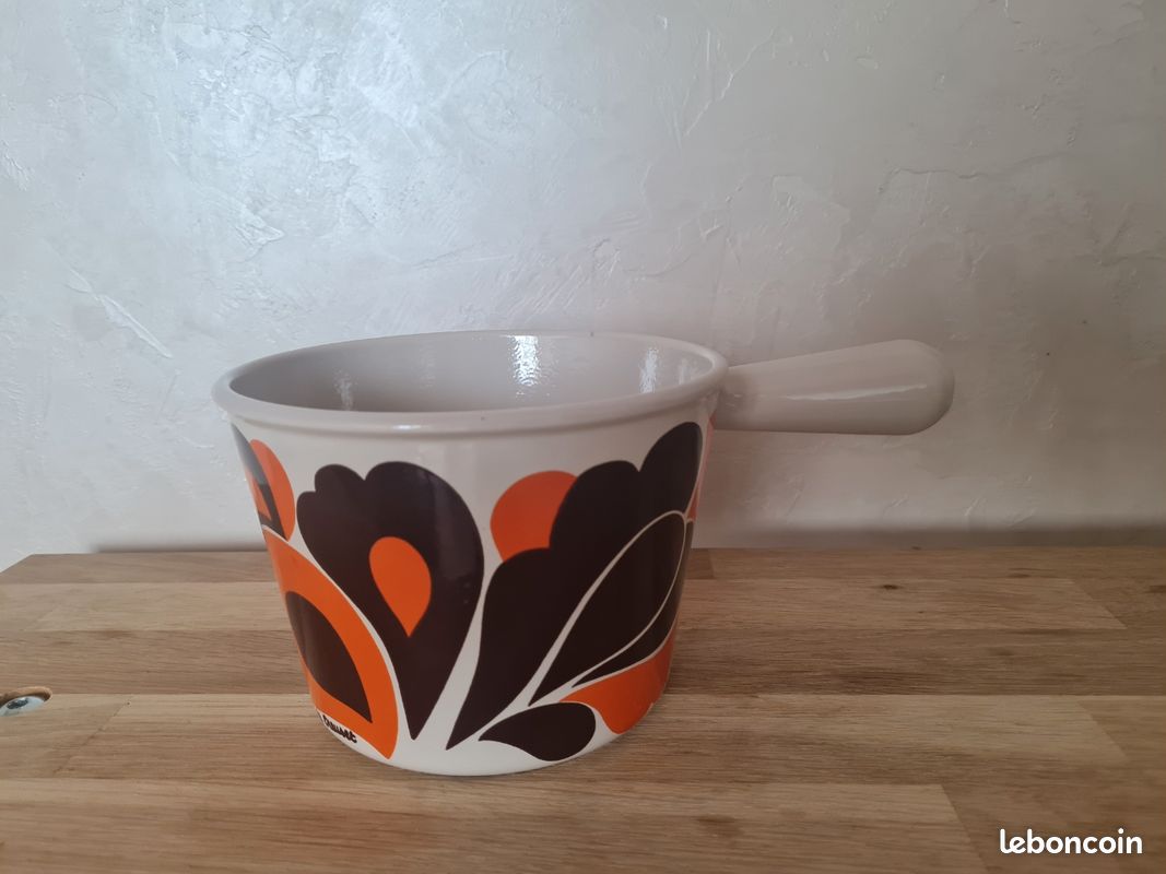 Service à Fondue Vintage - Fonte émaillée, Décor Fleurs Et Coq - Années 70