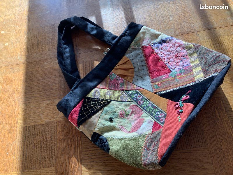 Beau sac à main en patchwork, neuf intérieur velours, noir (image 3)