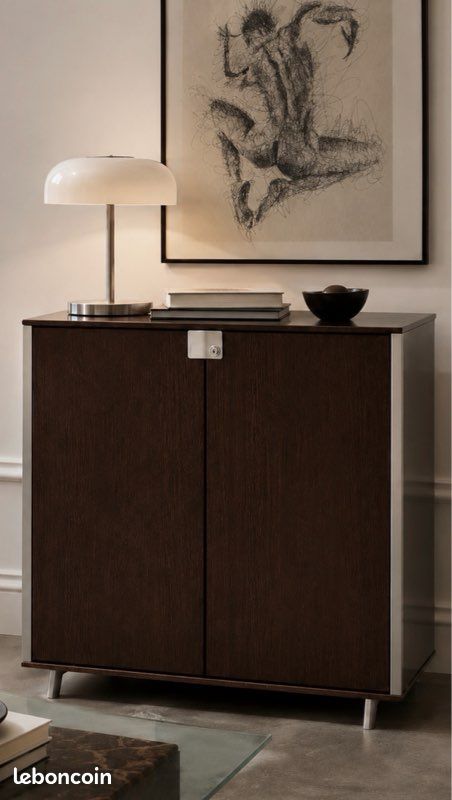 Meuble rangement moderniste vintage métal et bois foncé (image 2)