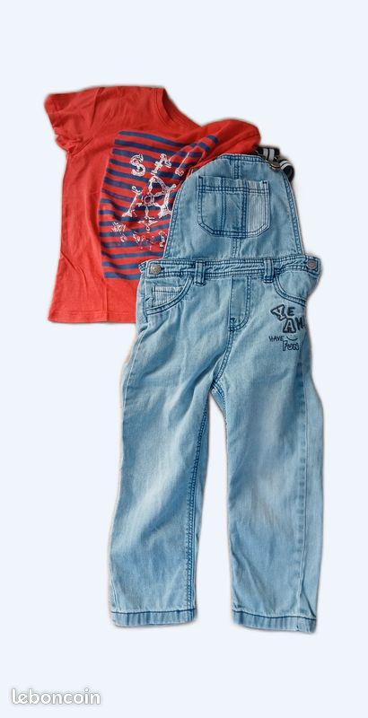 Ensemble salopette jean et tee-shirt manches courtes TEX 3 ans (image 1)