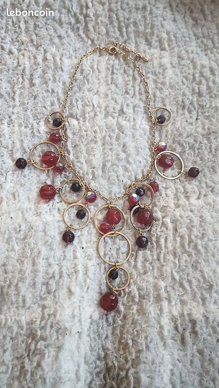 Collier Vintage Doré Style Borgia Avec Perles – Bijou Fantaisie Ancien, Diamètre 11 Cm