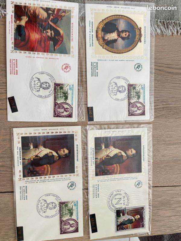 Lot 4 Cartes Premier Jour FDC Soie — Bicentenaire Napoléon 1969 (Ajaccio & Monaco) (image 1)